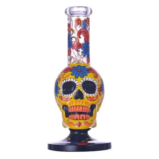 Yellow Skull Hand Painted 10″ Bong